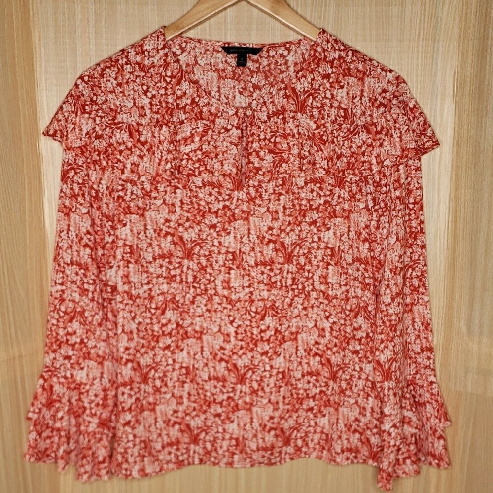 Banana Republic Womens Red Floral Blouse With Ruffle Detail Small